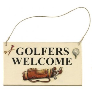 houten bord/golfers welcome